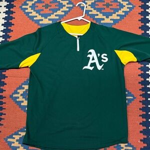 Men’s  Green and Yellow Oakland A’s 1/4 zip Jersey
